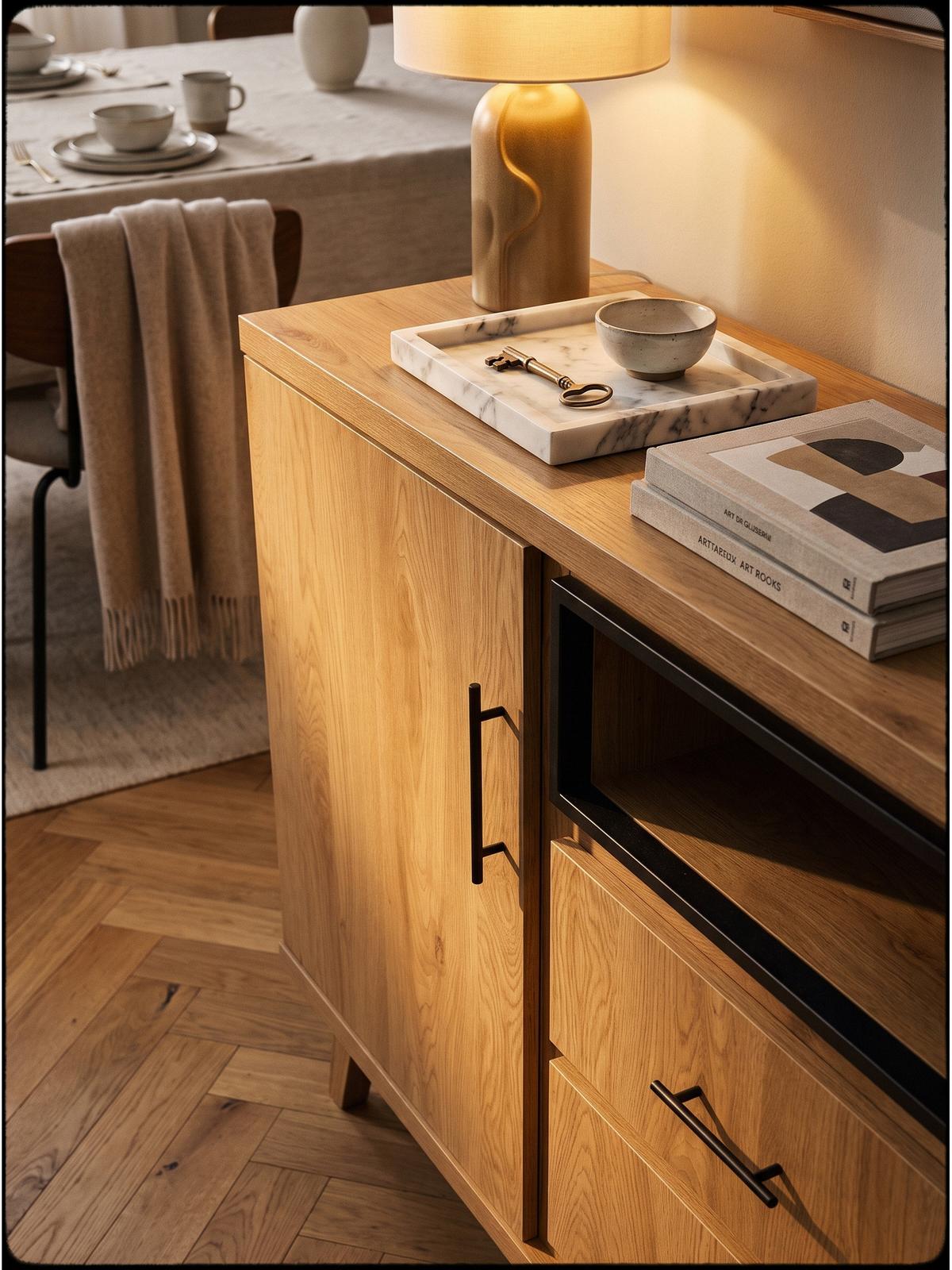 SIDEBOARD BASSANO, MDF, in Eichenoptik, mit Stauraum, 116 x 40 x 95 cm - Hellbraun/Braun, Eichenholz/Holzwerkstoff (116/95/40cm) - KADIMA DESIGN