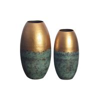 VASEN 2er-Set ENZ, Aluminium, handgefertigt, Grün-Gold, Ø 25 x 47 cm - Grün, Metall (47cm) - KADIMA DESIGN