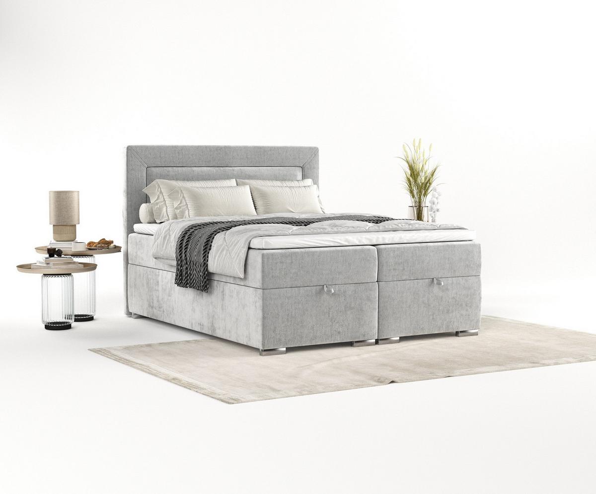 BOXBETT Lontano 140/200 cm Hellgrau im Lotta Stoff - Chromfarben/Hellgrau, Holz/Holzwerkstoff (140/200cm) - AltaBeds