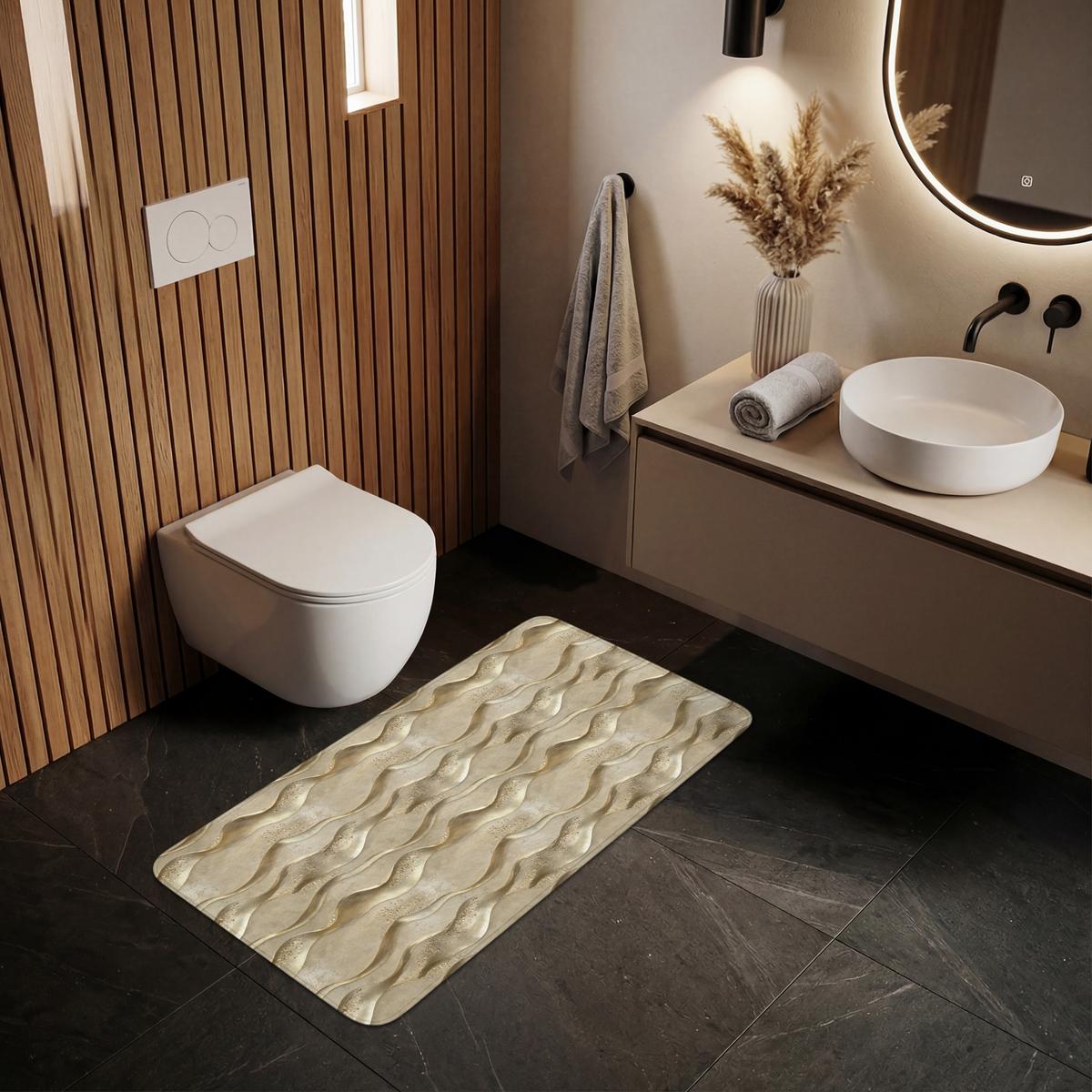 BADEMATTE Wellen - Muster - Gold 120x60 cm - Messingfarben, Textil (120/60cm) - OnlyWow