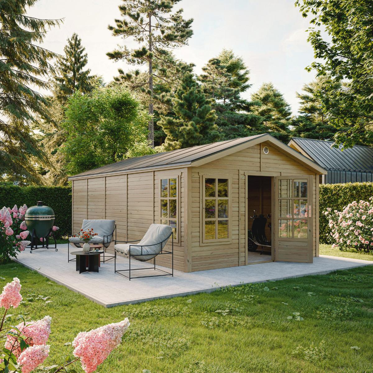 GARTENHAUS HOLZ M737 370 x 600 cm - Naturfarben, Holz (382/267/630cm) - Timbela