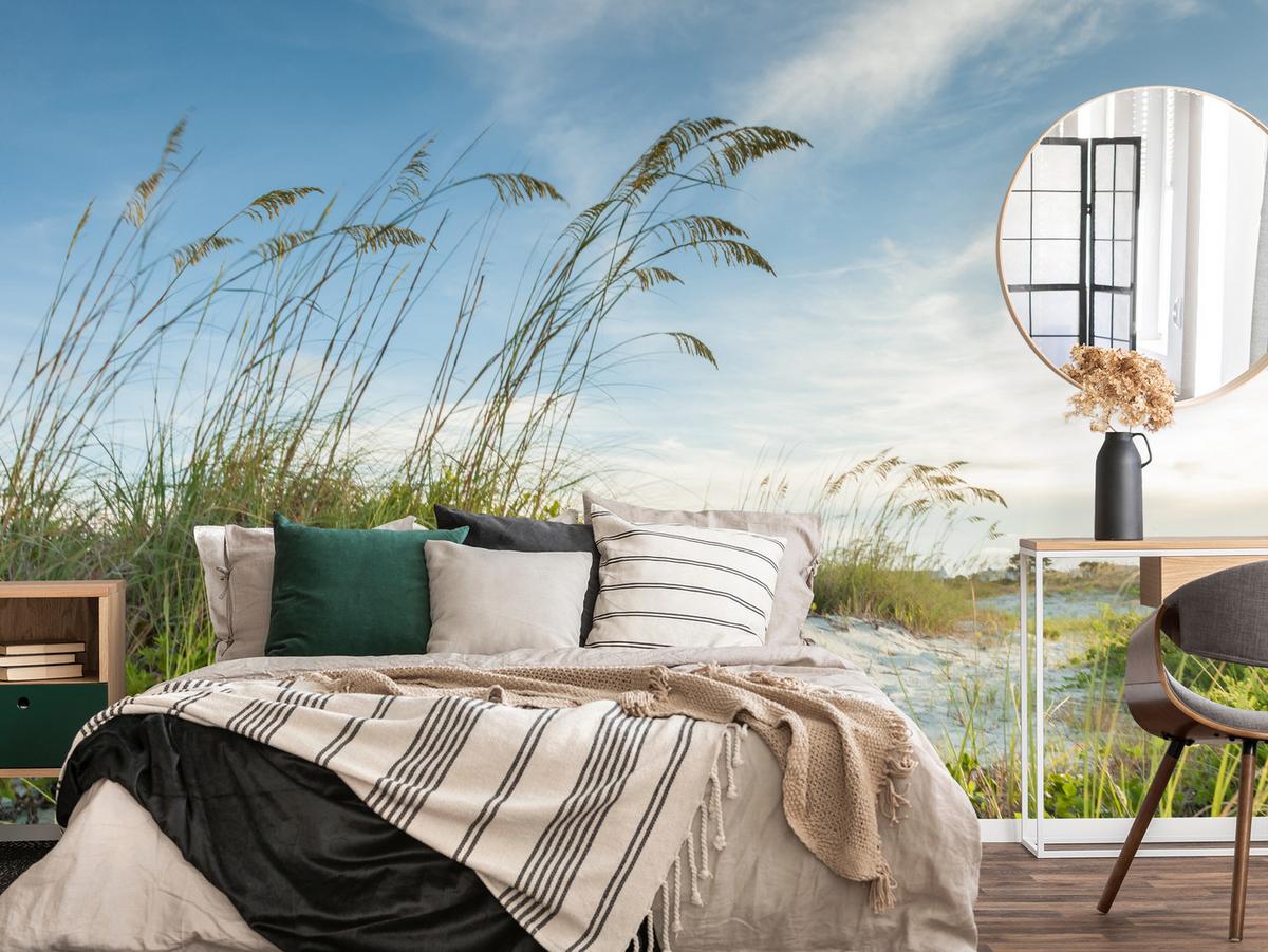 FOTOTAPETE für Schlafzimmer Dünen Pflanzen Strand Gras 250x175 - Blau/Beige, Papier (250/175cm) - Muralo