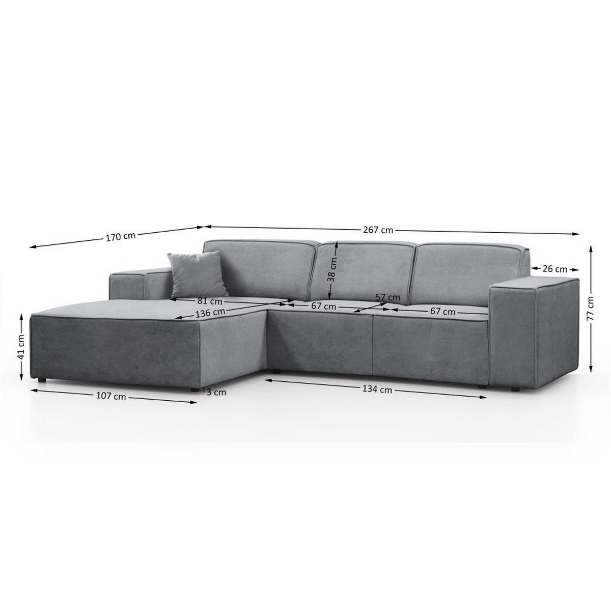 ECKSOFA ohne Schlaffunktion Pedro L hellgrau links - Hellgrau/Schwarz, Kunststoff/Textil (267/170cm) - Beautysofa