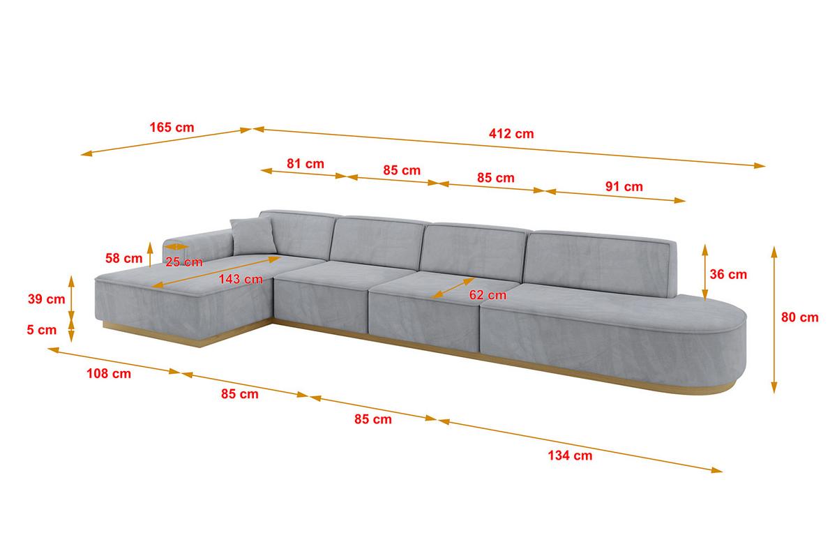 ECKSOFA Ottomane Links IREA-L3-v2 - 412x165x80 cm Grau - Titanfarben, Holzwerkstoff/Textil (412/165cm) - ALTDECOR
