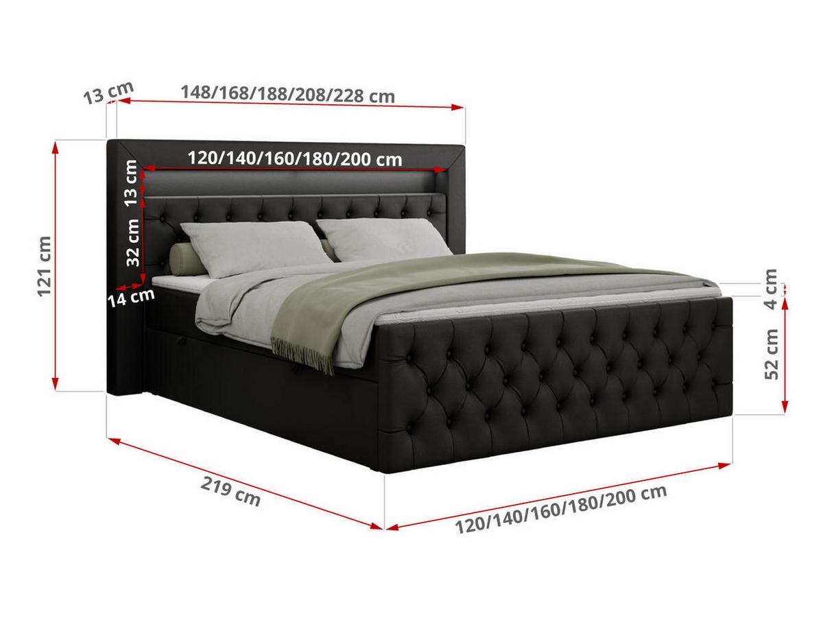 BOXBETT GOLD-9 LED 200/200 Schwarz Kunstleder - H4 - Schwarz, Holz/Textil (200/200cm) - MKS