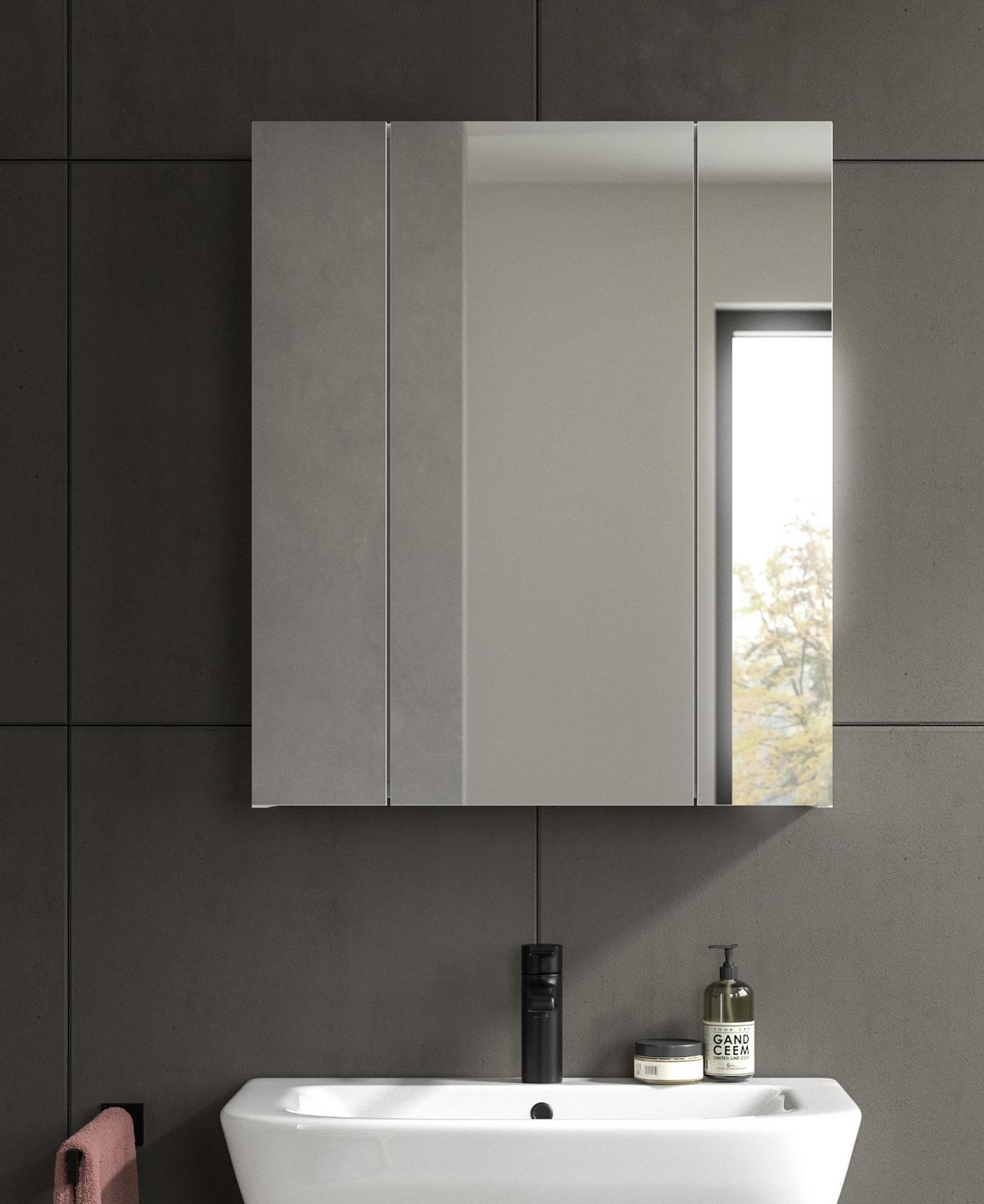 SPIEGELSCHRANK weiß 60 x 70 cm, Badschrank 3-türig mit Spiegel - Weiß, Glas/Holzwerkstoff (60/70/18cm) - Inn.Furn