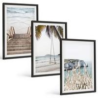 BILDER SET 3er Set - 40x60 cm Schwarzer Rahmen - Strandtreppe aus Holz, Schaukel - Schwarz, Kunststoff (40/60cm) - TULUP
