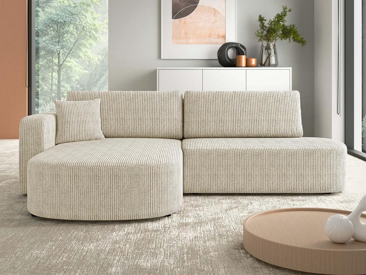 ECKSOFA Zerte Cord, Seite: Links - Creme/Schwarz, Holz/Kunststoff (252/175cm) - MIRJAN24