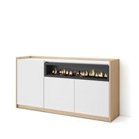 SIDEBOARD, Highboard, Weiß und Eiche Soft, Elektrokamin, 156/37/80cm - Weiß, Holzwerkstoff (156/80/37cm) - Skraut Home