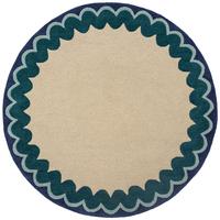 WOLLTEPPICH handgetuftet WAVENEY, Zickzack-Wellenbordüre, Petrol, Ø 160 cm - Türkis, Textil (160/160cm) - KADIMA DESIGN
