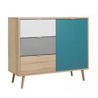 KOMMODE Eiche Sonoma, Petrol, weiß, grau, Anrichte Tricolor skandinavisch - Eichefarben/Petrol, Holz/Holzwerkstoff (103/87/40cm) - Furn.Design