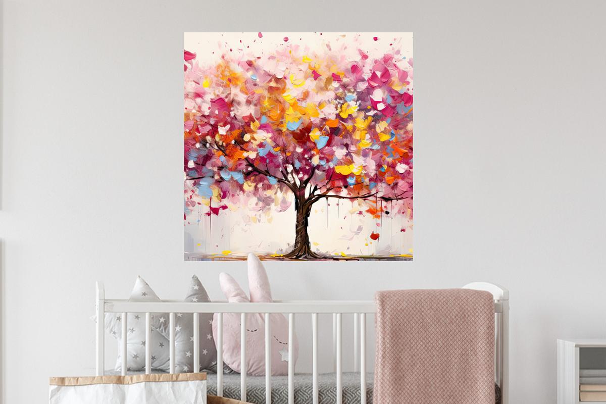 WANDTATTOO Aquarell - Baum - Kunst - Abstrakt Wanddeko 50x50 cm - Multicolor, Kunststoff (50/50/0.1cm) - MuchoWow