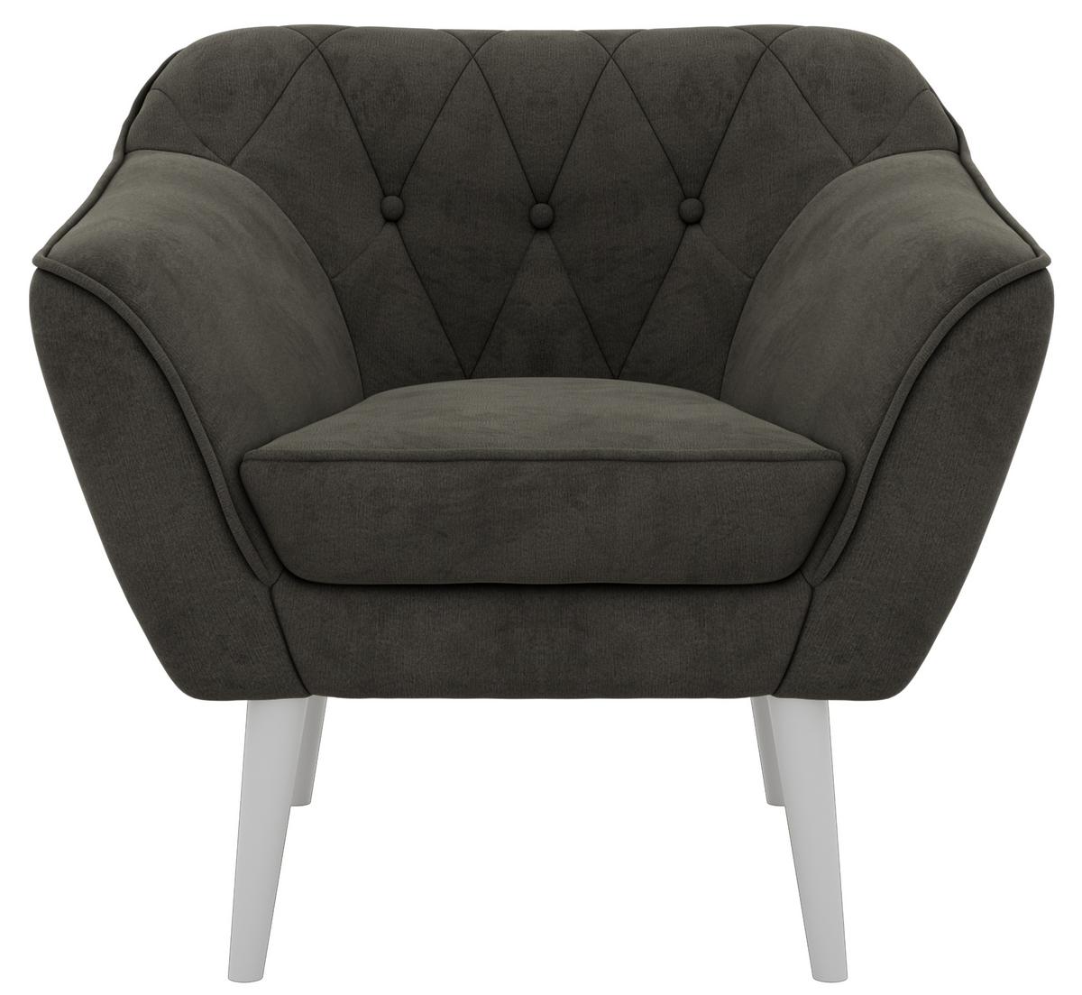 SESSEL PIRS - Dunkelgrau Velvet - Weiße Beine - Dunkelgrau/Weiß, Holzwerkstoff/Textil (80/75/74cm) - MKS