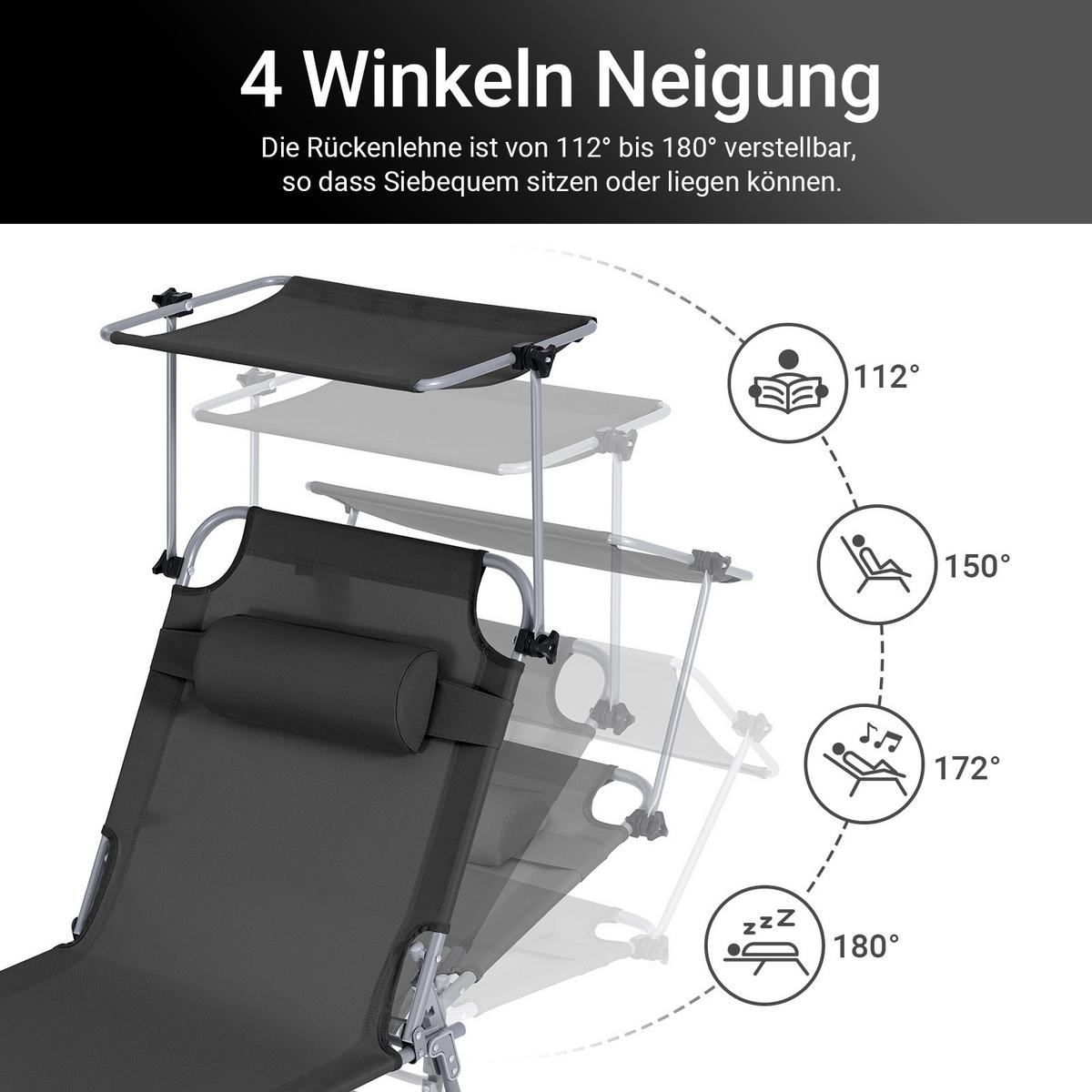 SONNENLIEGE 2er Set Schwarz - Schwarz, Textil/Metall (195/90/63cm) - SoBuy