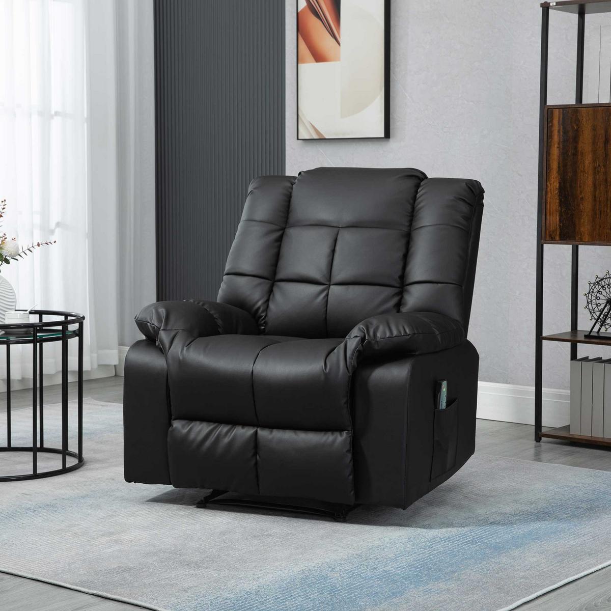 MASSAGESESSEL Elektrisch Fernsehsessel mit Liegefunktion 8 Massagepunkte Schwarz - Schwarz, Leder (99/99/94cm) - HOMCOM