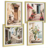 BILDER SET 4er Set - 50x50 cm & 40x60 cm Goldrahmen - Straßenblumen, Fahrrad bemalt - Goldfarben, Kunststoff (50/50cm) - TULUP