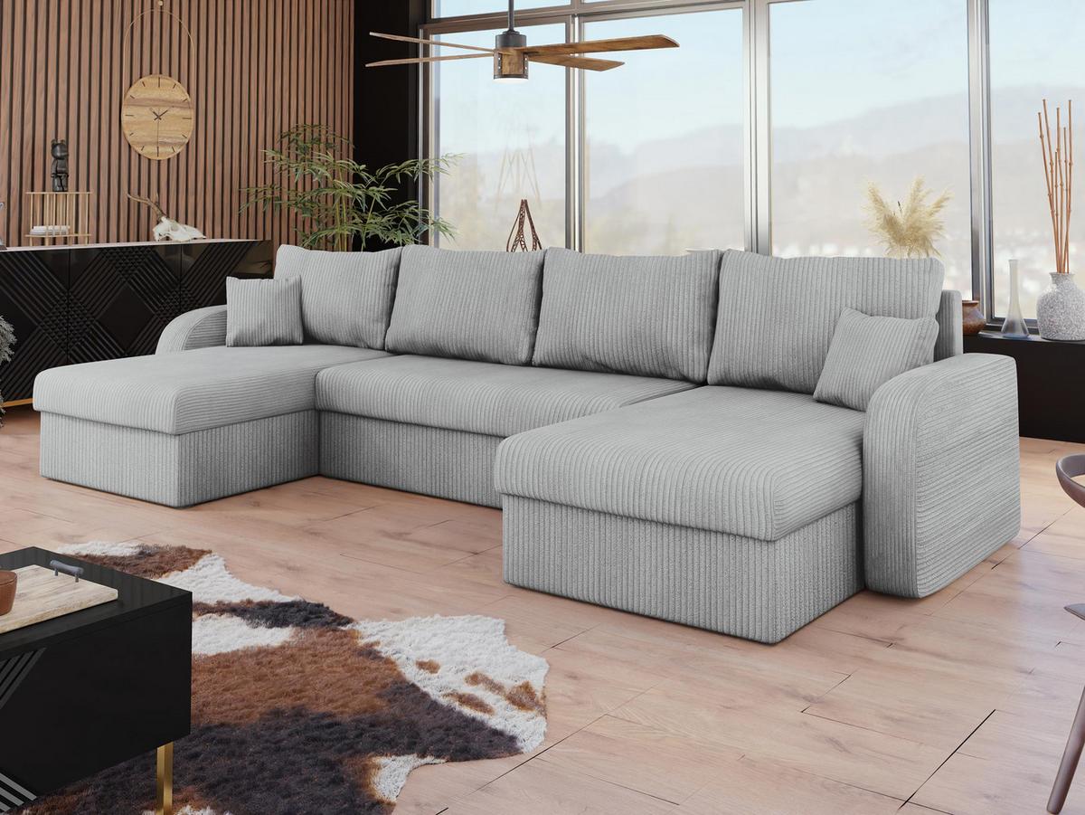 WOHNLANDSCHAFT Kris U Cord - Schwarz/Grau, Holz/Kunststoff (304/80/140cm) - MIRJAN24