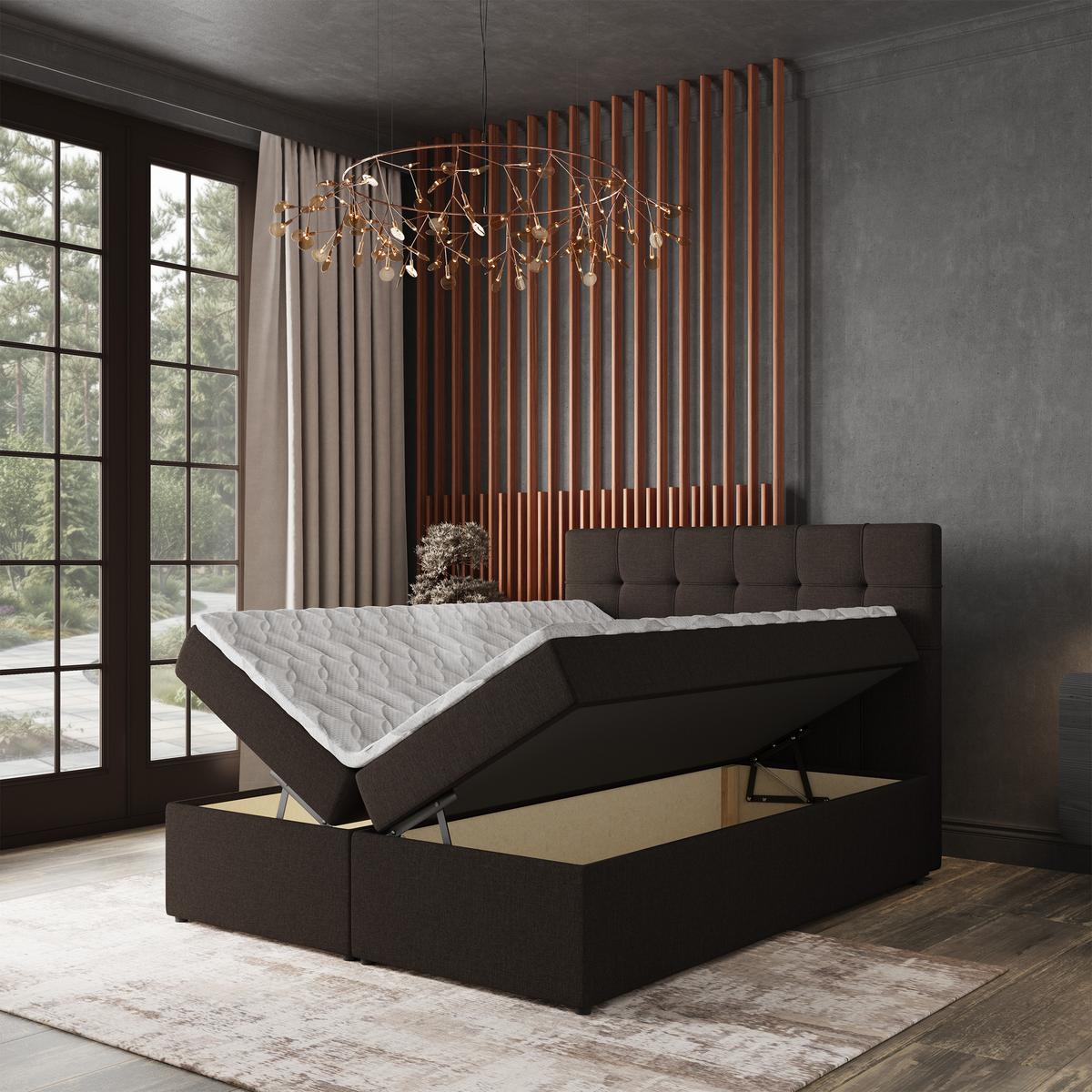 BOXBETT PALMA 140x200 cm mit Matratze und Topper - Braun - Braun, Holz (140/200cm) - MASSENO