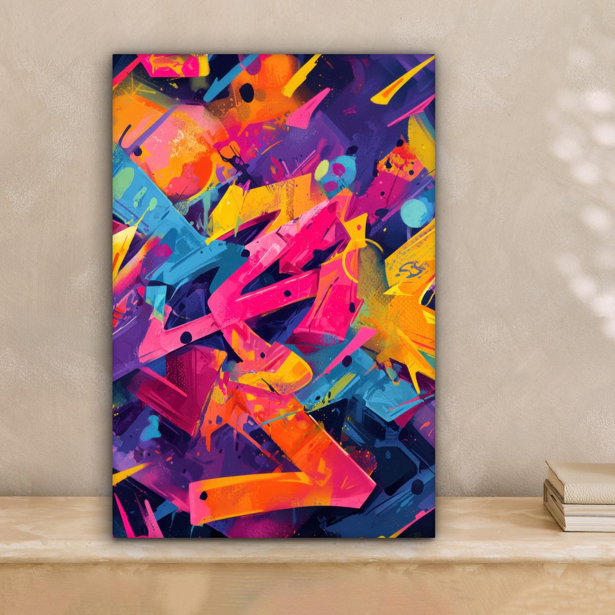 LEINWANDBILD Abstrakt - Formen - Farbenfroh Deko Wohnzimmer 20x30 cm - Magenta, Textil (20/30cm) - MuchoWow