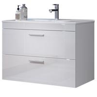 WASCHBECKENUNTERSCHRANK mit Waschbecken weiß Hochglanz, Waschtisch hängend 81 x 59 cm - Weiß Hochglanz/Silberfarben, Holzwerkstoff/Kunststoff (81/59/47cm) - Top.Furn