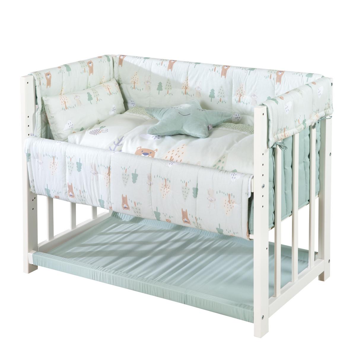 BEISTELLBETT Woodland Buddies 4in1 Set 90 x 45 cm - Weiß/Hellgrün, Holzwerkstoff/Textil (45/90cm) - Roba