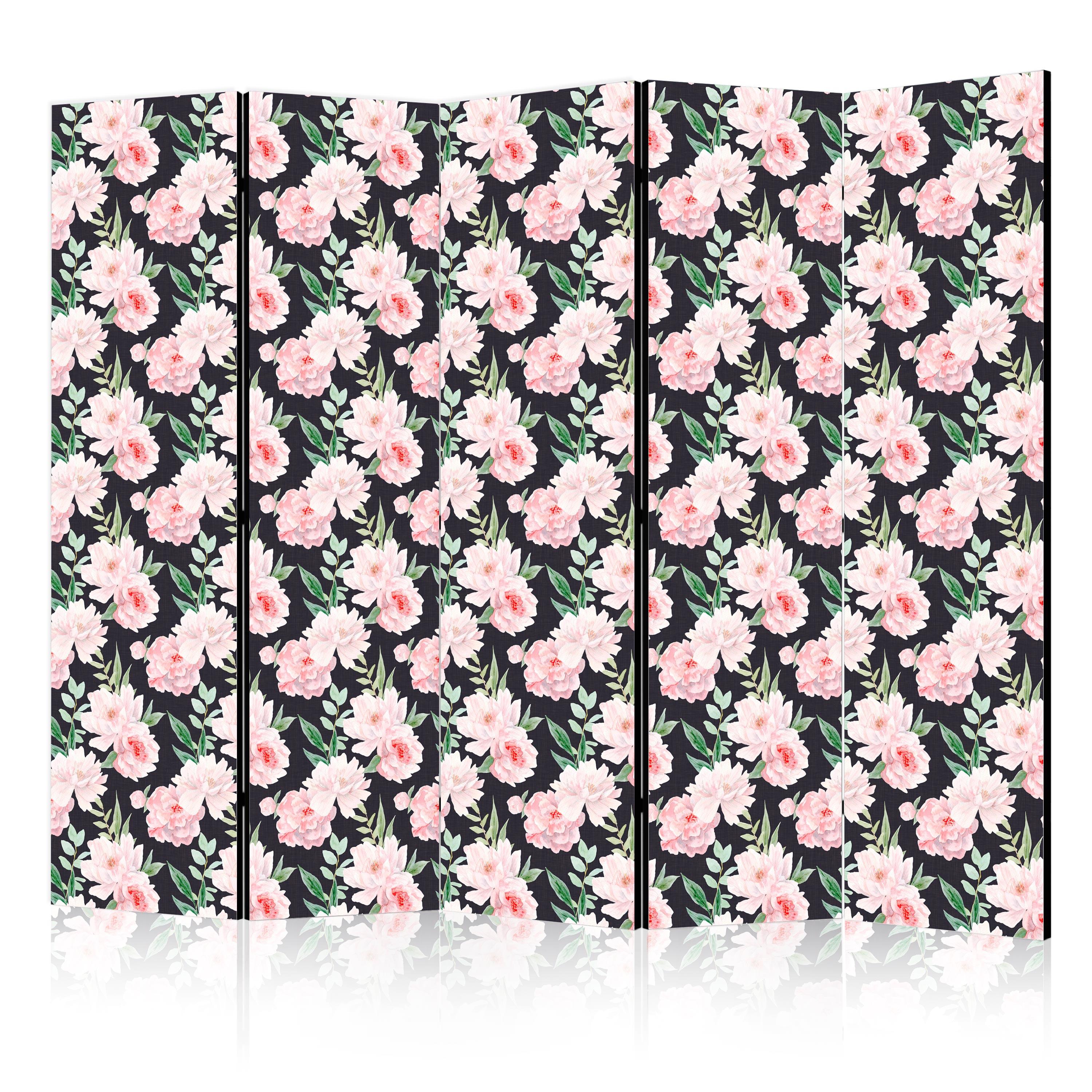 PARAVENT Beidseitig Bedruckter 5-tlg 225x172 cm Pfingstrosen Blumen - Multicolor, Holz/Textil (225/172/3cm) - Muralo
