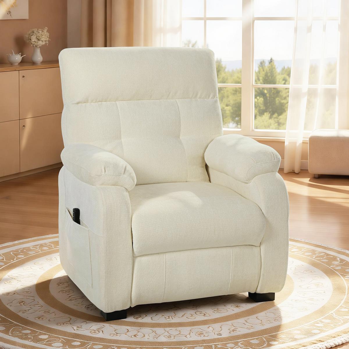 ELEKTRISCHER-RELAXSESSEL Samt 100 Prozent Polyester Metall Weiß - Schwarz/Weiß, Textil/Metall (90/105/96cm) - HOMCOM