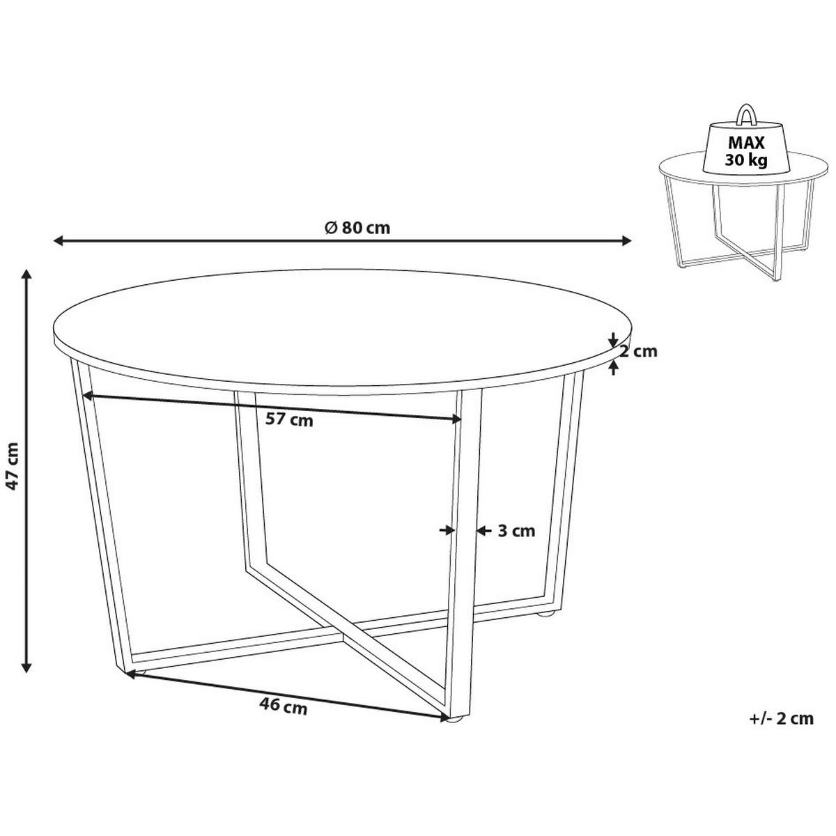 COUCHTISCH dunkler Holzfarbton/schwarz rund Orick - Dunkelbraun/Schwarz, Holzwerkstoff (80/80/47cm) - Beliani