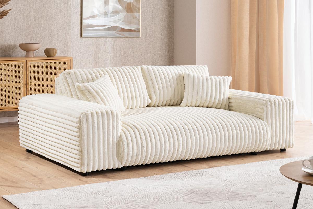 SITZGARNITUR 3+2 Mollis Hellbeige Plüschcord - Beige/Schwarz, Holz/Kunststoff (213/79/108cm) - S-Style Möbel