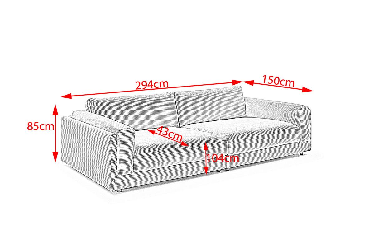 BIG SOFA RAINA Grün Cord - Schwarz/Olivgrün, Kunststoff/Textil (254/85/150cm) - KAWOLA