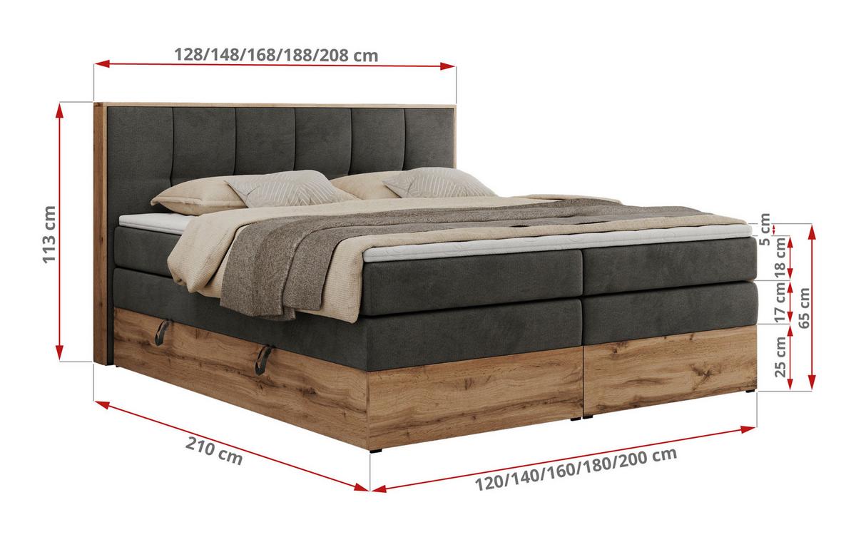 BOXSPRINGBETT ALBERO 1 KING 160/200 Dunkelgrau Velvet - H4 - Dunkelgrau, Holz/Textil (160/200cm) - MKS