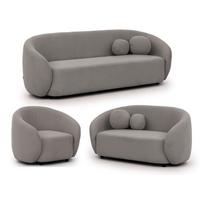 SITZGARNITUR 3+2+1 Roundi Grau Bouclé - Schwarz/Grau, Holz/Kunststoff (208/76/80cm) - S-Style