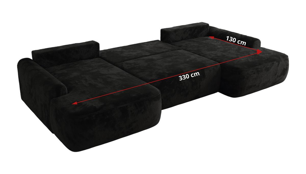 WOHNLANDSCHAFT CUBO U Schwarz Plüsch - Schwarz, Kunststoff/Textil (370/100/187cm) - MKS