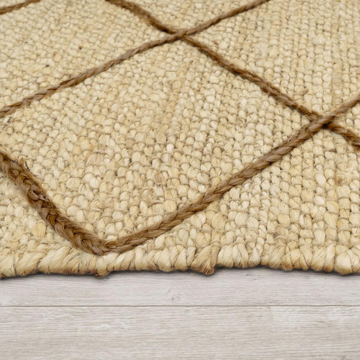 JUTETEPPICH handgewebt wendbar, mit Rautenmuster, Creme, 80 x 250 cm - Beige, Textil (250/80cm) - KADIMA DESIGN