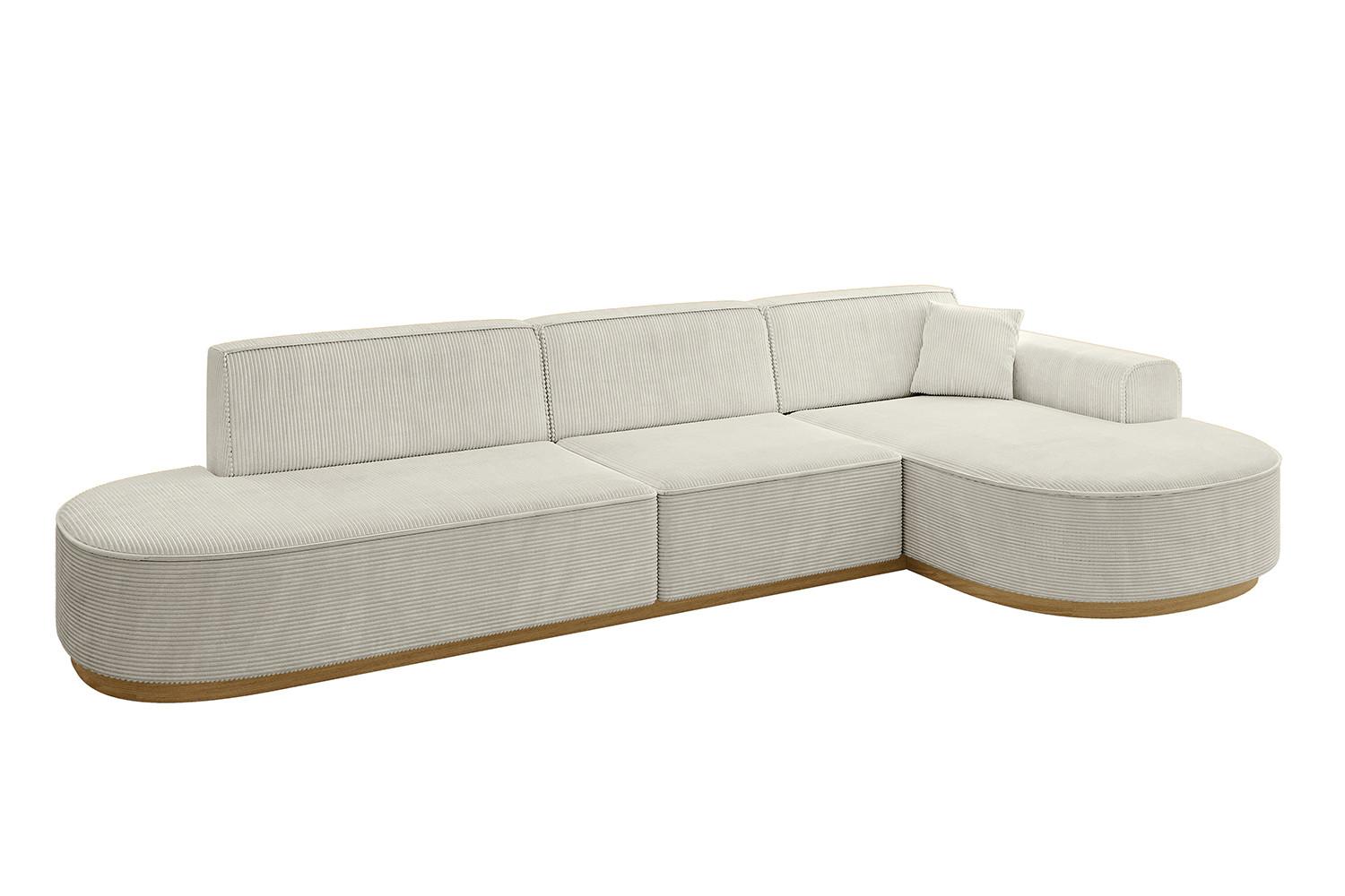 ECKSOFA Ottomane Rechts MARI-L2-v2 - 328x171x83 cm Creme Cord - Hellgrau/Creme, Holzwerkstoff/Textil (171/328cm) - ALTDECOR