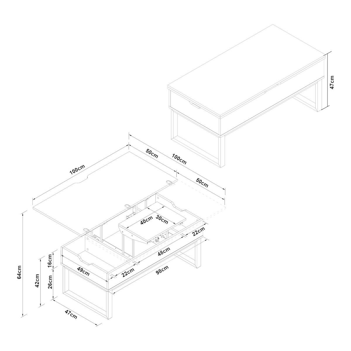 COUCHTISCH Rauli 100/50/47 cm - Weiß, Holzwerkstoff/Metall (50/100/47cm) - [en.casa]