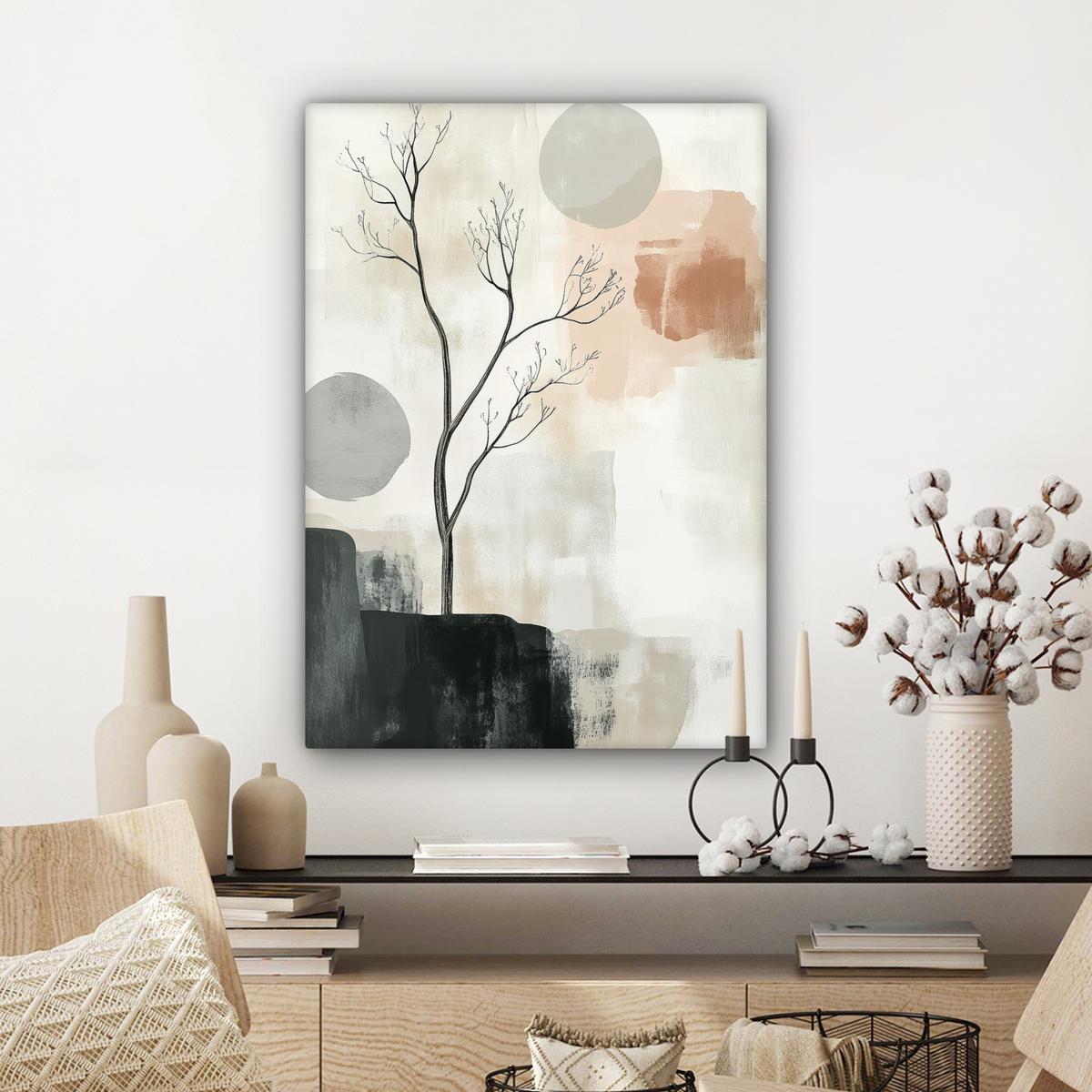 LEINWANDBILD Wabi sabi - Beige - Pflanze Wandbild Wohnzimmer 60x80 cm - Sandfarben, Textil (60/80cm) - MuchoWow