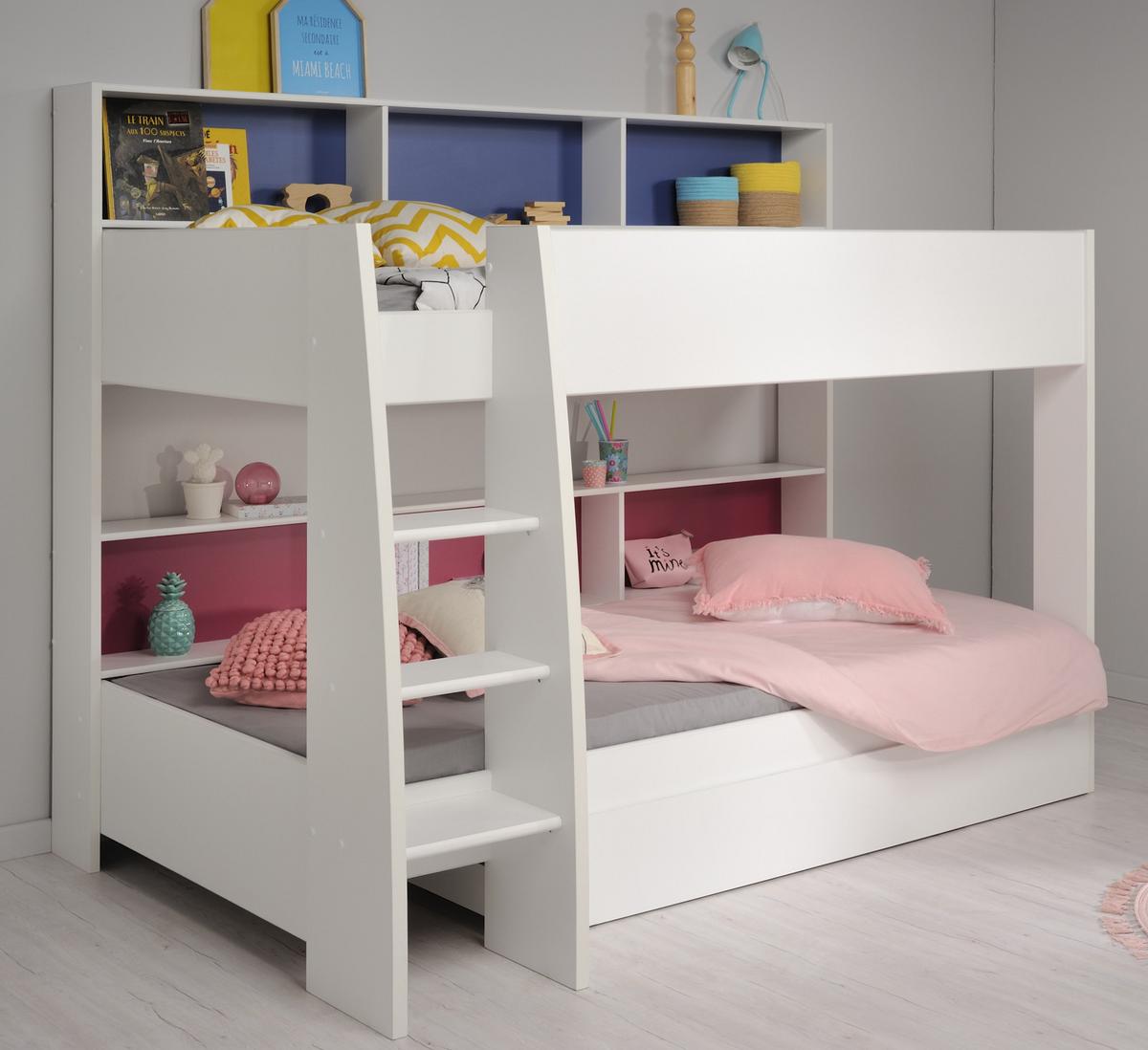 ETAGENBETT mit Bettschubkasten Jugendzimmer Hochbett 2x Liegefläche 90 x 200 cm - Blau/Pink, Holz/Holzwerkstoff (90/200cm) - Parisot Meuble