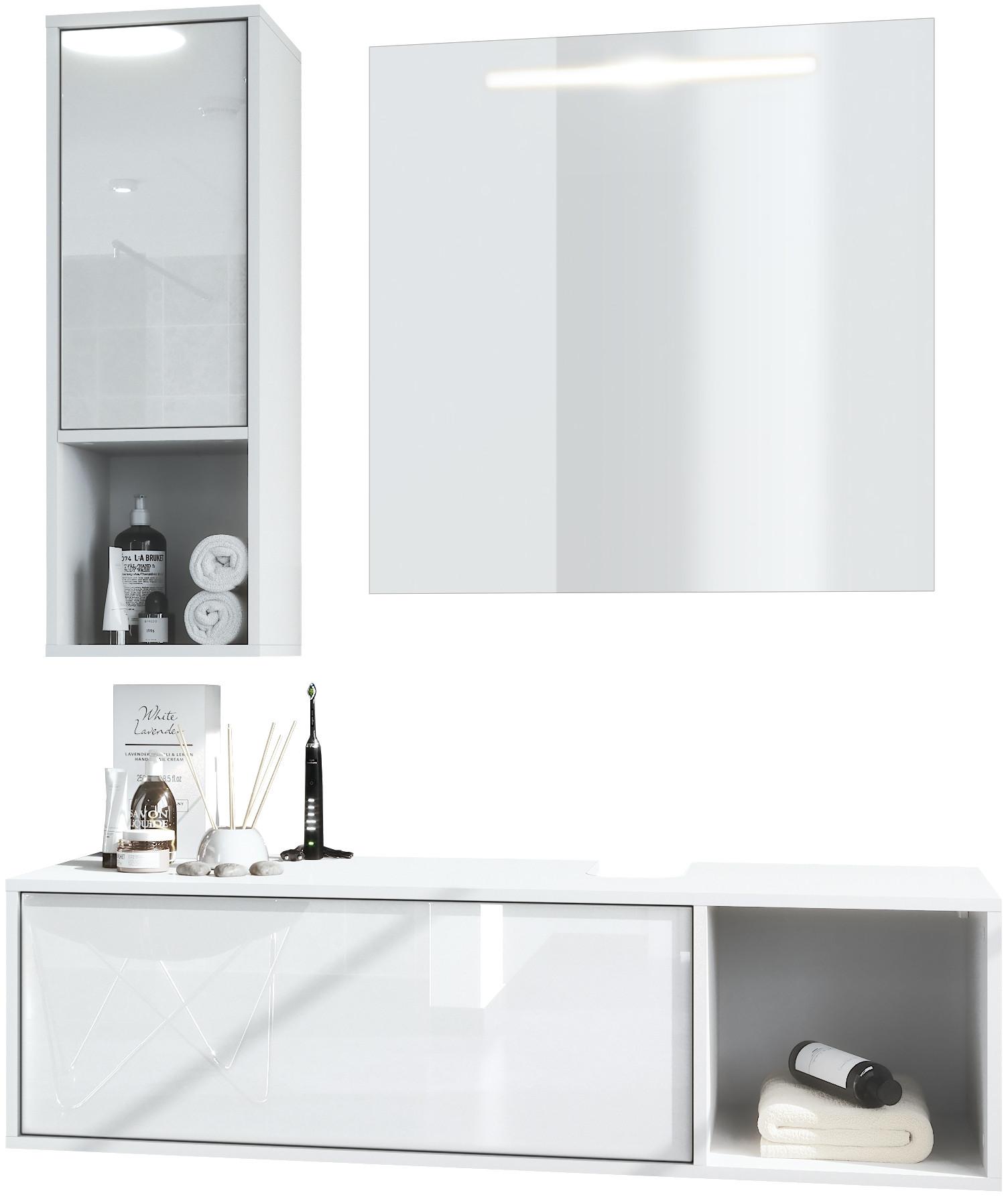 BADMÖBELSET La Costa Fronten in Weiß Hochglanz - Weiß Hochglanz, Holzwerkstoff (126.5/190/46cm) - Vladon