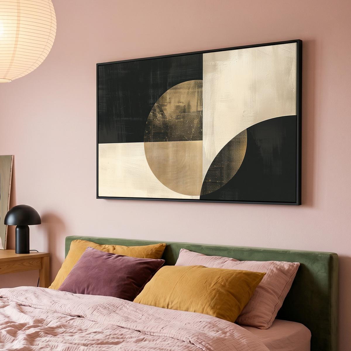 LEINWAND Bilder mit Rahmen - Abstrakt - Geometrische Formen - Schwarz - Gold - 120x80 - Ecru, Textil (120/80cm) - MuchoWow