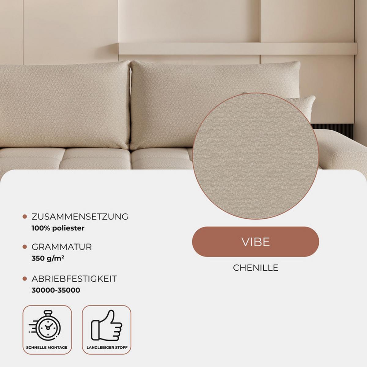 ECKSOFA TARA mit Schlaffunktion und Bettkasten Beige - Chromfarben/Beige, Kunststoff/Textil (261/178cm) - Idohome