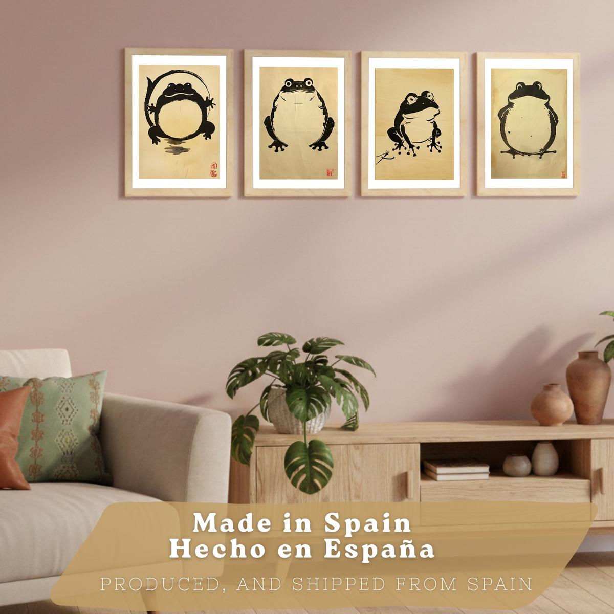 POSTER 4er Bilder-Set Wandbilder Ukiyo-e Vintage modern Wohnzimmer Deko, Schlafzimmer, Küche, Badezimmer Leichter Holzrahmen A3 - Beige, Papier (29.7/1/42cm) - Nacnic