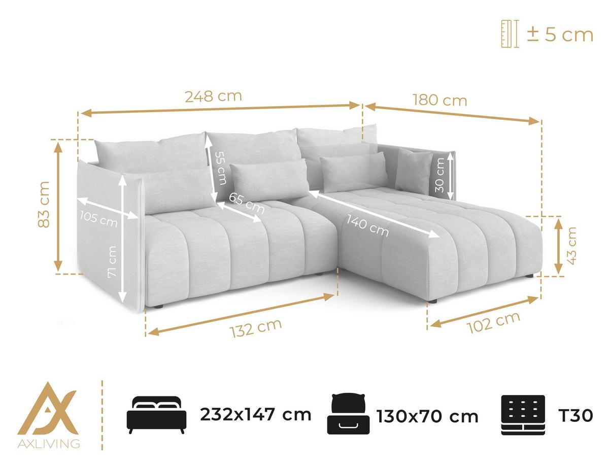 ECKSOFA L Form Cosmova Schwarz 248/180/83 cm mit Schlaffunktion - Schwarz, Kunststoff/Textil (248/180cm) - AX Living