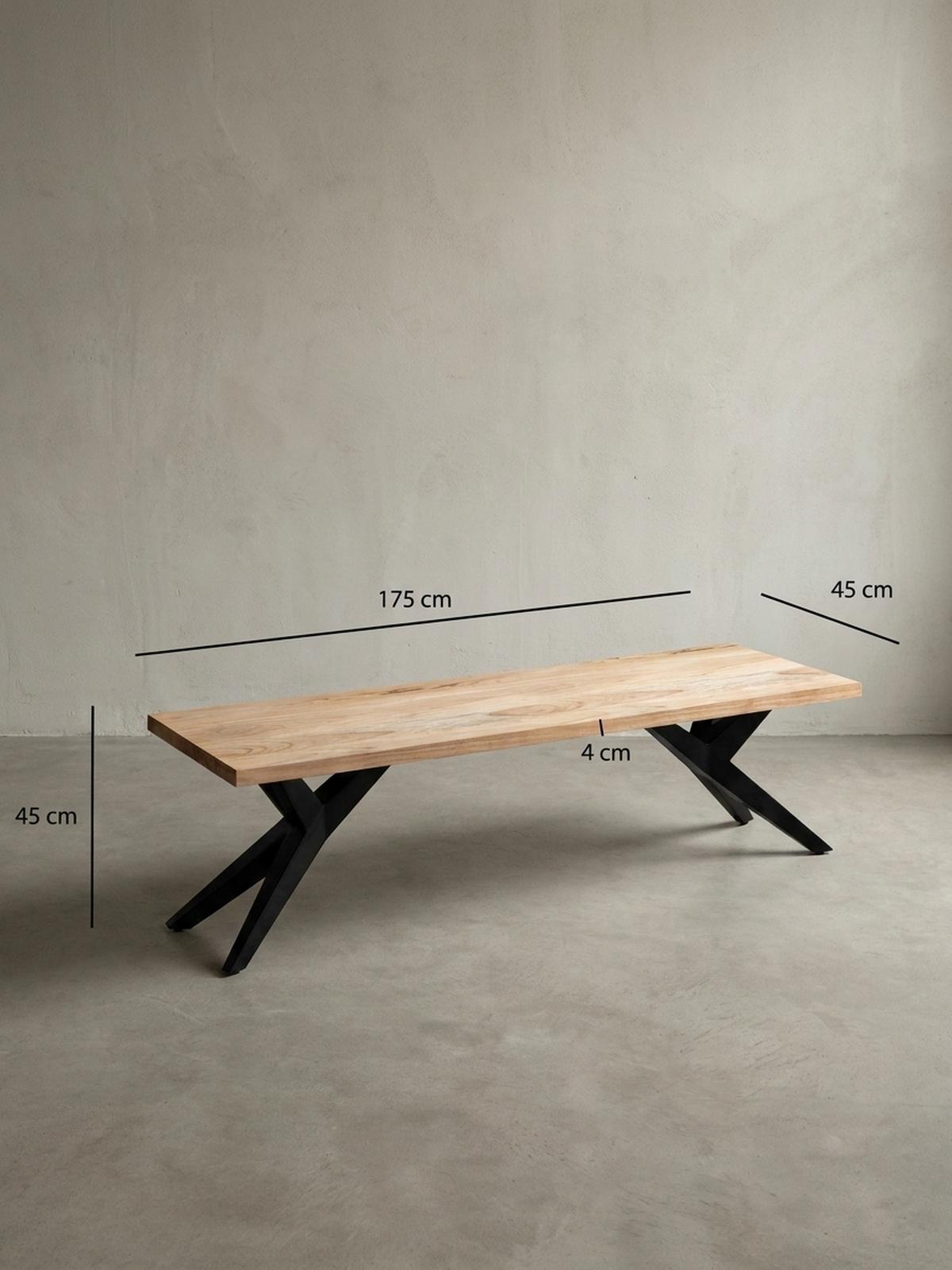 ESSZIMMERBANK Massivholz Metall Loft-Stil, Akazie 175x45x45 cm - Schwarz/Braun, Holz/Metall (175/45/45cm) - KADIMA DESIGN