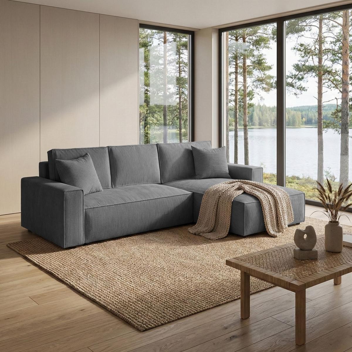 ECKSOFA Parys mit Schlaffunktion und universeller Ottomane, grau - Schwarz/Grau, Kunststoff/Textil (290/185cm) - Beautysofa