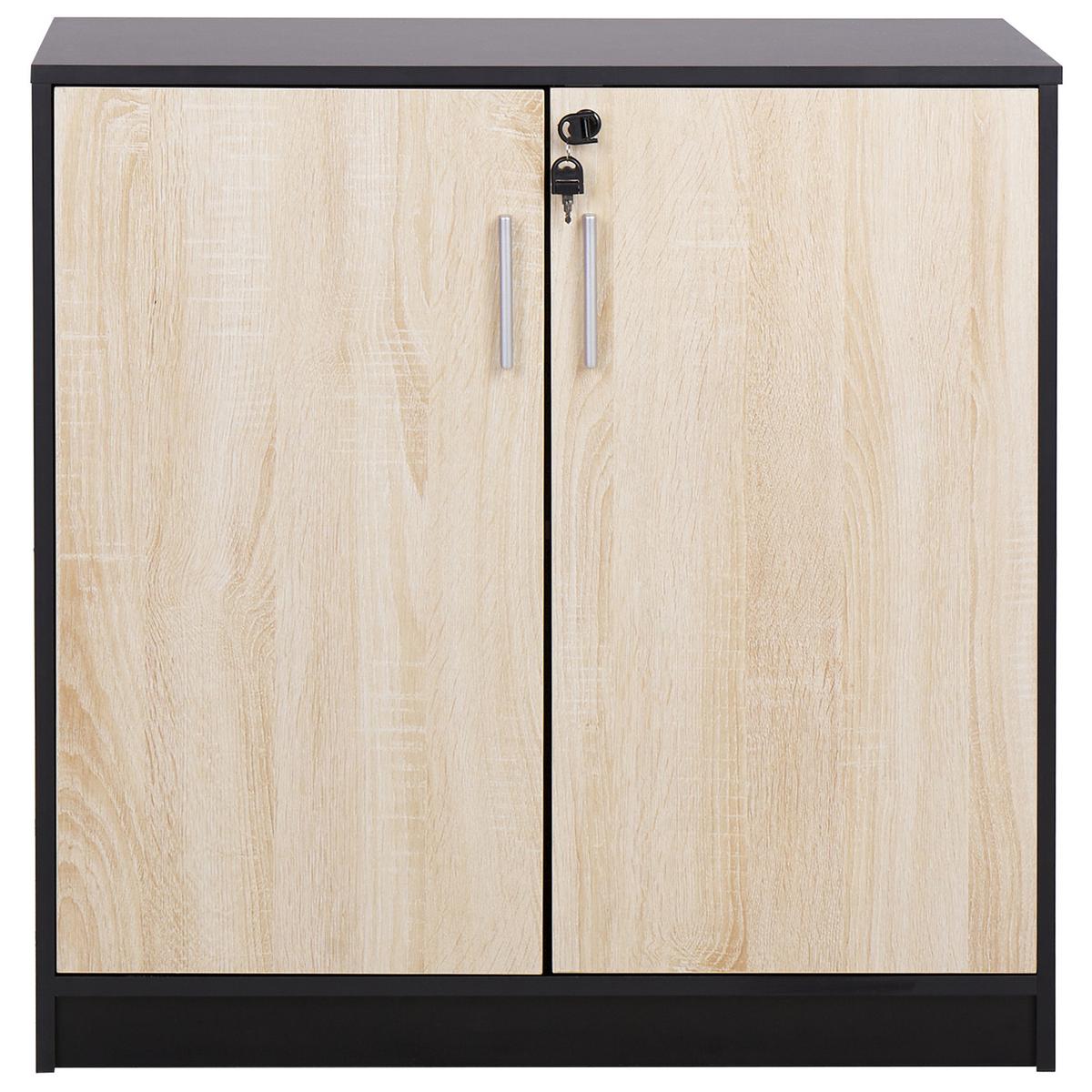 AKTENSCHRANK heller Holzfarbton/schwarz 80 cm 2 Türen Zehna - Hellbraun/Schwarz, Holzwerkstoff (80/80/40cm) - Beliani