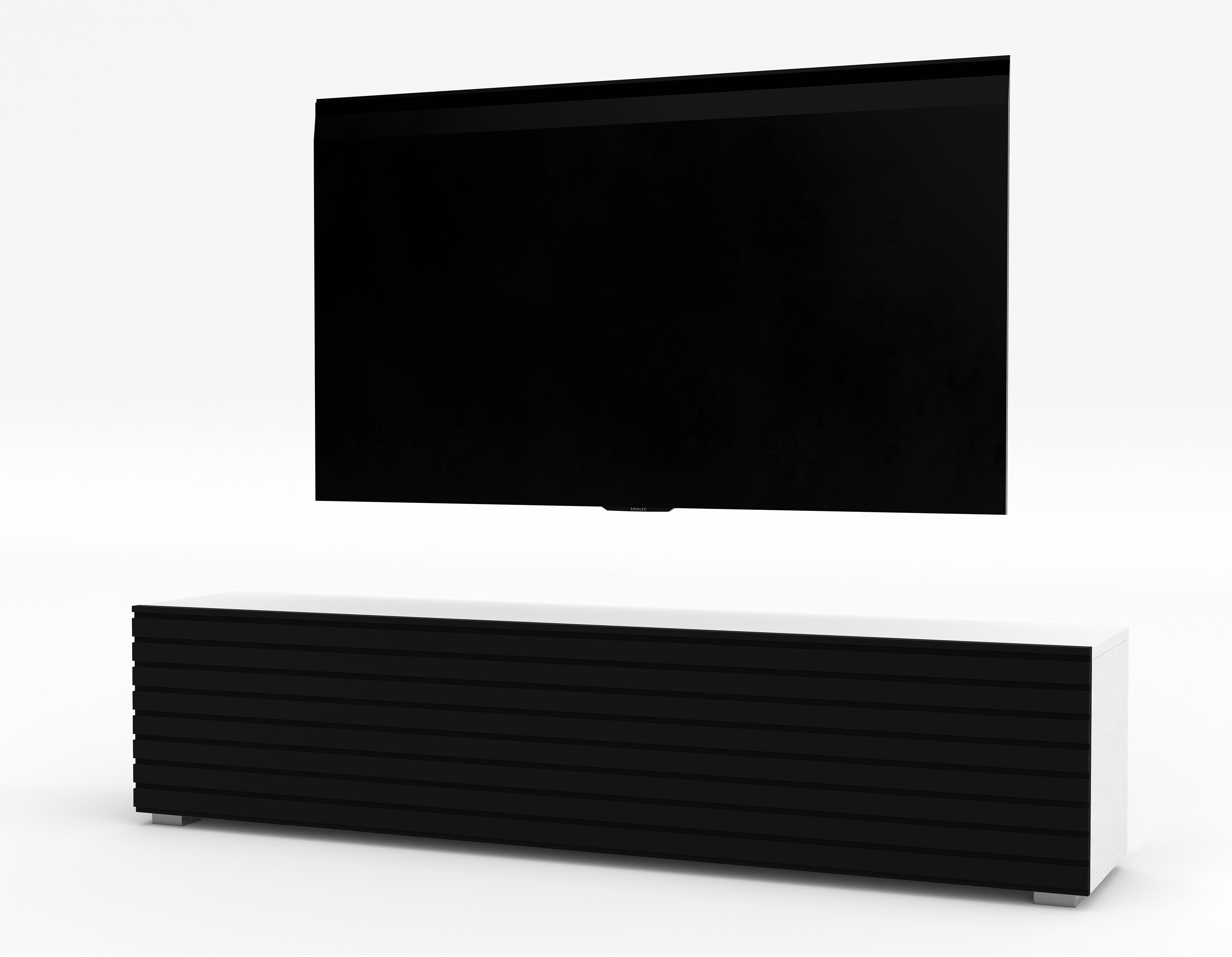 LOWBOARD ZIVOLLI 160 Weiß, Schwarze Lamellen 160/36,5/40 cm – Hängend und Stehend - Schwarz/Weiß, Holzwerkstoff/Kunststoff (160/36.5/40cm) - AX Living