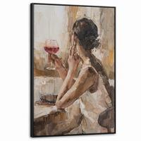 LEINWAND Bilder mit Rahmen - Ölgemälde - Frau - Wein - 80x120 - Hellbraun, Textil (80/120cm) - MuchoWow