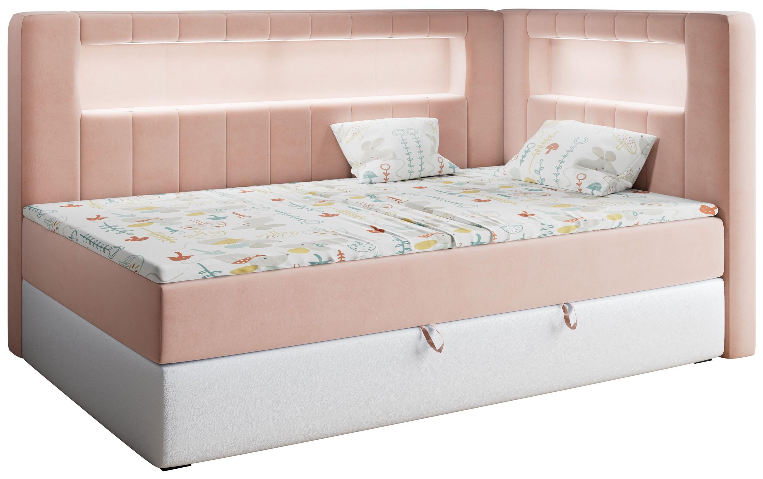 BOXSPRINGBETT JUNIOR GOLD 3 90/200 Rosa/Weiß - rechte Seite - Rosa/Weiß, Holz/Textil (90/200cm) - MKS