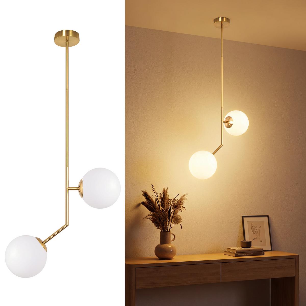 PENDELLEUCHTE Aelvin 41/15/90 cm - Goldfarben/Weiß, Glas/Metall (41/15/90cm) - ZMH